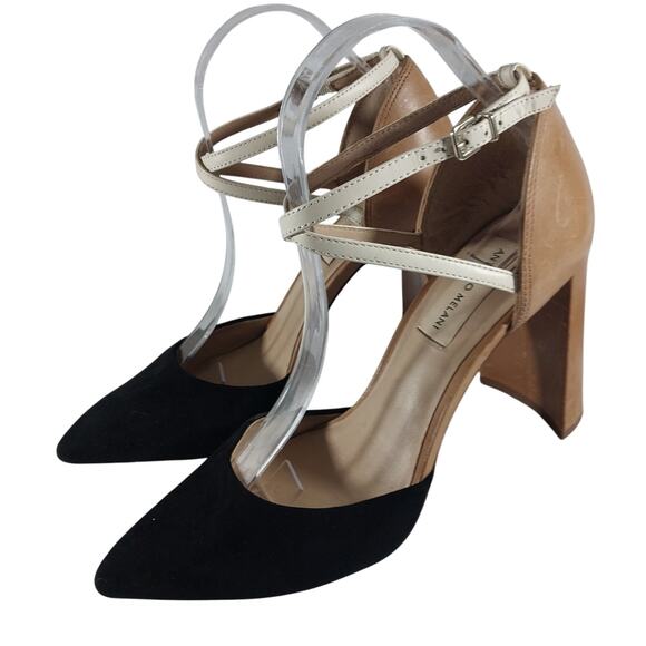ANTONIO MELANI! FAWN BEIGE, CREAM, BLACK GENUINE LEATHER CHUNKY HEELS! SZ 8.5M - Picture 1 of 10